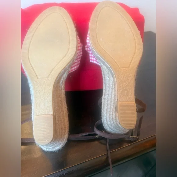 J.CREW TROPEZ ESPADRILLES SANDALS IN LIGHT RASPBERRY Gingham  never worn size 8 - Picture 9 of 10